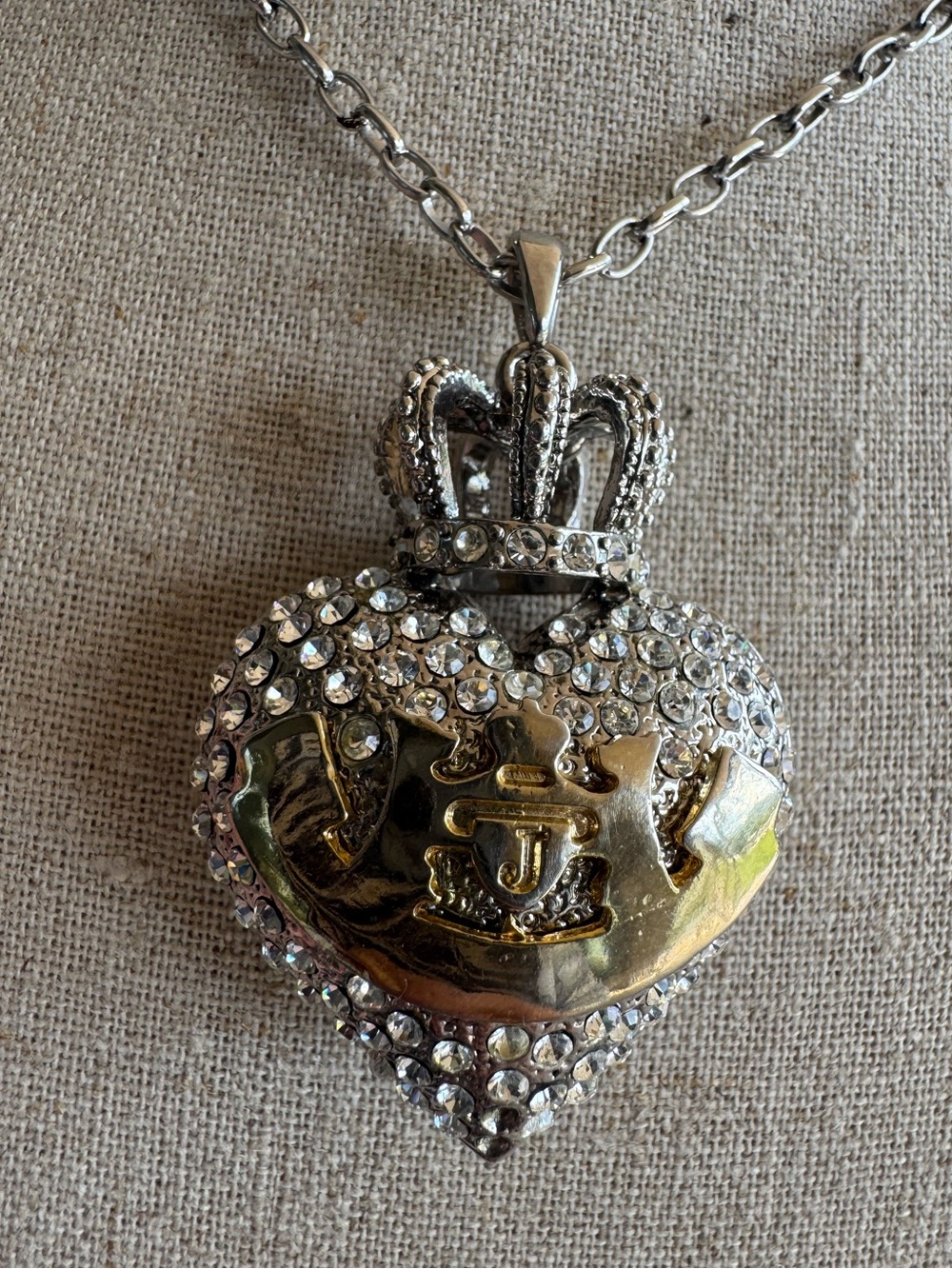 Vintage Juicy Couture Crystal adorned Crowned Puffy Heart Necklace